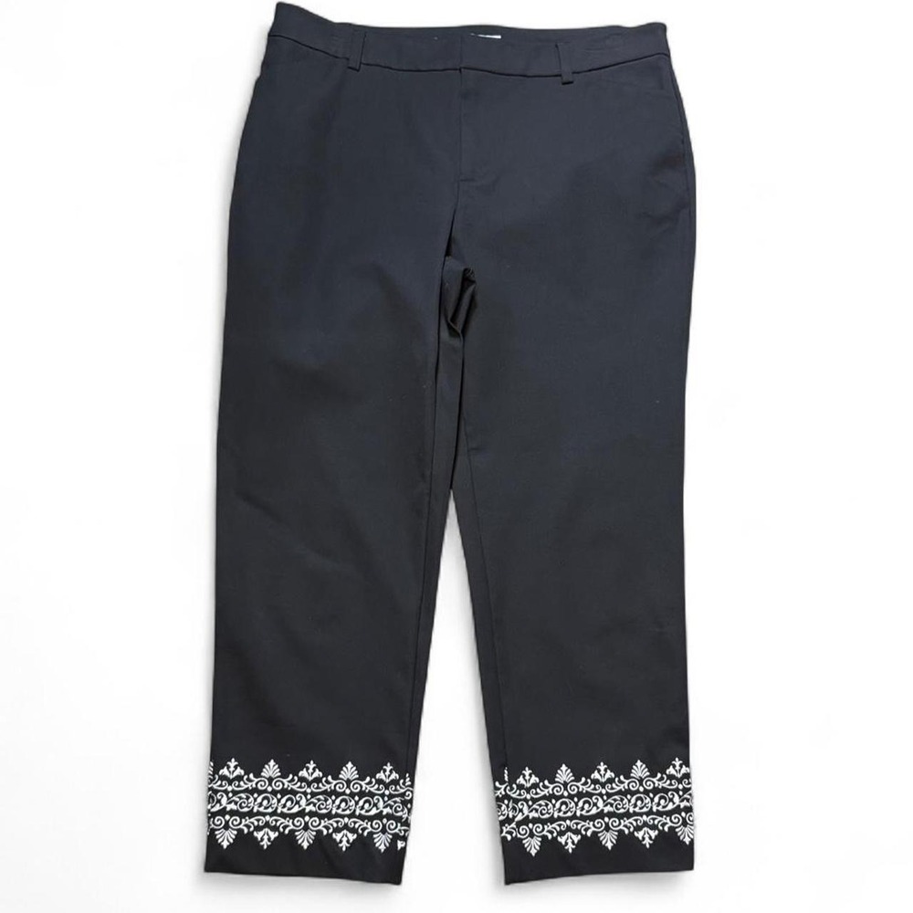 Charter Club Black Newport Slim Cropped Embroidered Cuff Pants, Women's Size 12